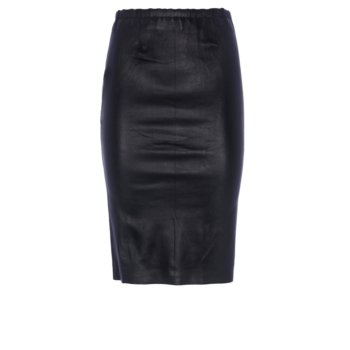 Falda lápiz de cuero negro de diseño de MON&PAU